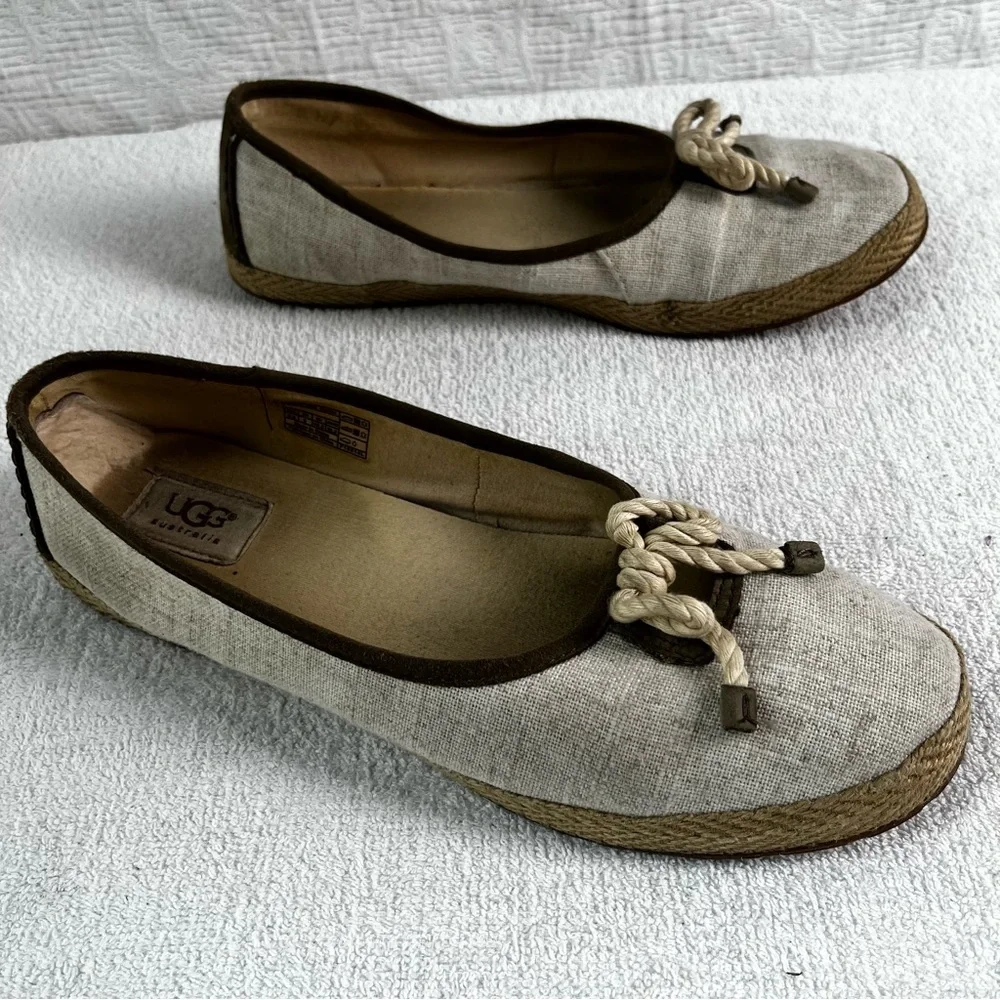 UGG Espadrille Ballet Flats Indah Canvas Womens 9.5 Slip On Neutral Coastal Shoe
